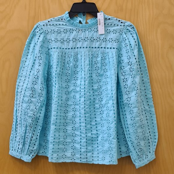 J.Crew NWT Aqua Ditsy Eyelet Tie-Back Top size S - Picture 5 of 10